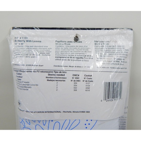 Wonder Art Poly Cotton Pillowcases Pair Butterfly Stamped For Embroidery 1131 - Picture 3 of 6